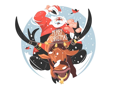 Santa riding on deer illustration animal character christmas dear holiday illustration kit8 man new year ride santa santa claus vector winter xmas