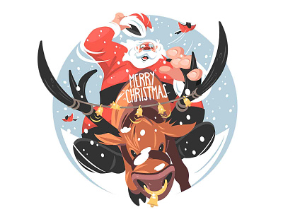 Santa riding on deer illustration