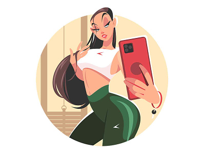 Girl selfie at gym attractive charater fitness girl girls gym illustration kit8 phone selfie sport vector woman