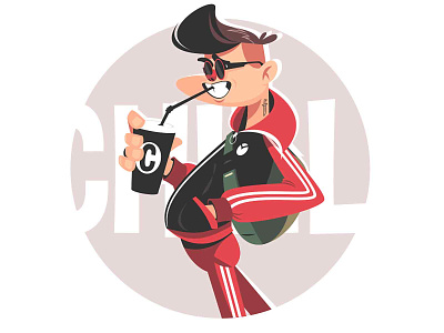 Dude with coffee cup boy character coffee cup guy haircut illustration kit8 man people smile sport stand style sunglasses tatoo vector