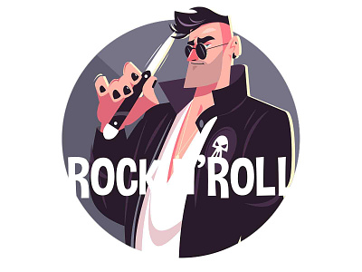 Man and rock and roll character criminal flat glasses guy illustration kit8 knife man rock rubber scull vector