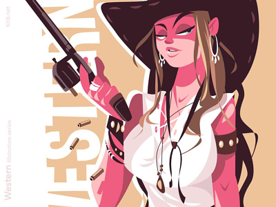 Cowboy girl character cowboy cowboy hat flat girl gun illustration killer kit8 smoke vector warrior wester western wild woman