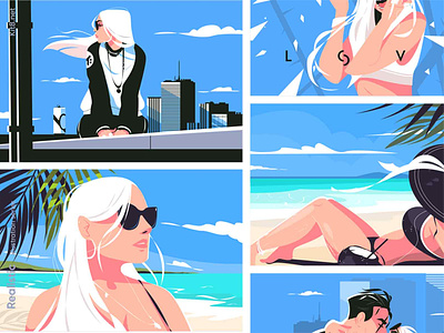 Realistic - illustration series beach building character flat girl illustration kiss kit8 love man people reslistic roof sport sunglasses vector woman