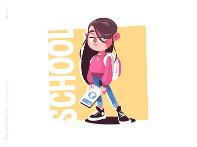 Nerd girl with gadget illustration backpack character flat girl illustration kit8 people phone school tablet teenagers vector