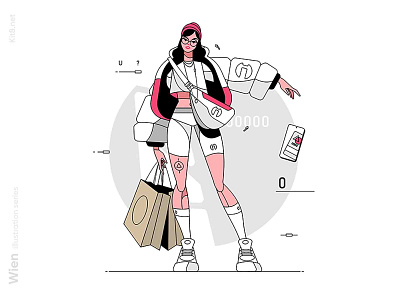 Girl in jacket illustration character consumerism flat girl illustration kit8 vector