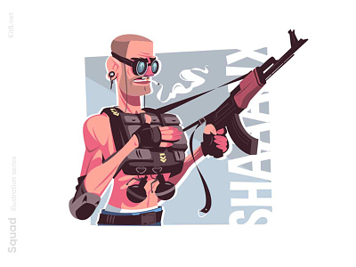 Guy thug with weapon illustration character flat illustration kalashnikov kit8 man vector