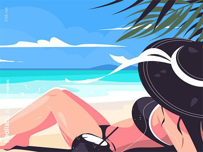 Woman laying on beach illustration beachvocation character flat girl illustration kit8 ocean sea vector