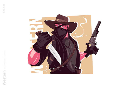 Cowboy with pistol illustration agressive character cowboy face mask flat gun illustration kit8 man pistol vector western wild west wildwest
