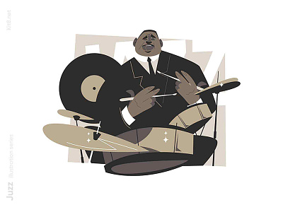 Jazz drummer character illustration afro american band black character drumm drummer flat illustration jazz kit8 man music performer player vector