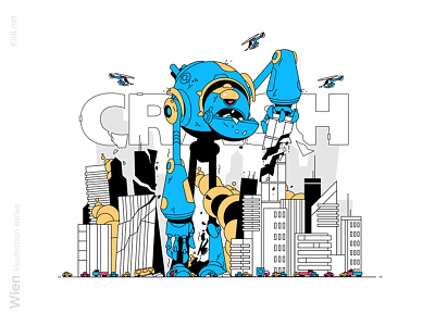Giant destroyer robot illustration alian attack bad character city crush destroy flat helicopter illustration kit8 man mecha robot vector