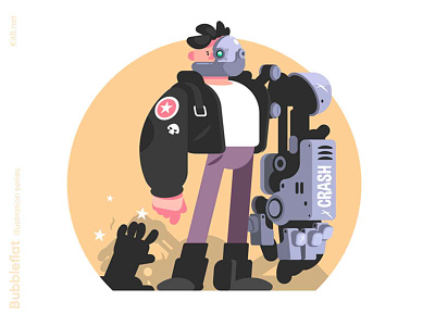 Man cyborg illustration character crush cyborg flat illustration kit8 man mecha robot vector