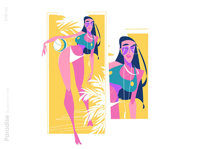Fit girl on beach illustration ball beach character fit flat girl glasses hot illustration kit8 sport summer vector volleyball woman