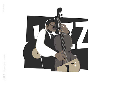 Musician playing cello illustration afro afroamerican band black cello character illustration instrument kit8 man music play retro vector