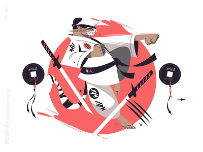 Samurai illustration character fight flat illustration japan katana kit8 man samurai sword tiger vector warrior