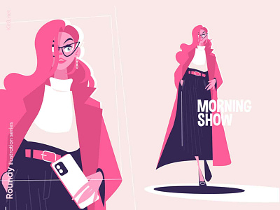 Girl fashionably dressed illustration beautiful character coat fasion flat girl glasses illustration kit8 phone vector walk woman