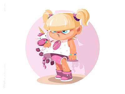 Little girl with pony illustration