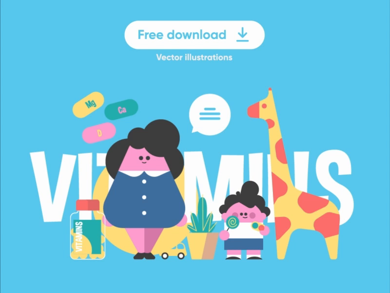 Vitamins illustration series - Free download download free fun sleep toy car giraffe character flat vector illustration kit8 vec mother mom vitamin health grow boy kids