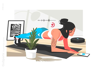 Girl doing home sports character exercises fitness flat girl home illustration kit8 mobile sport vector woman