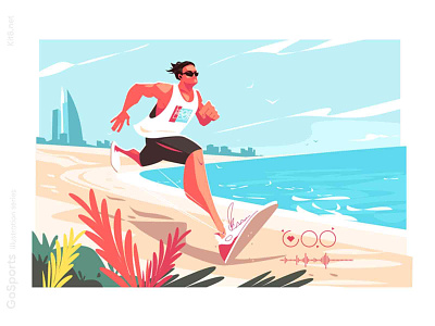 Jogging on beach illustration