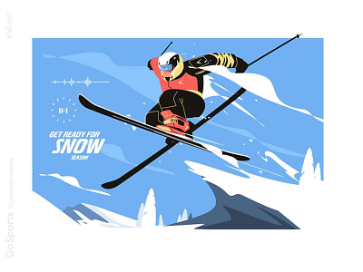 Skiing on snowy mountain illustration character flat fly illustration jump kit8 man mountain ski skier skiing snow vector