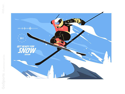 Skiing on snowy mountain illustration
