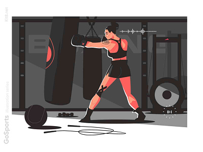 Woman boxing in gym illustration