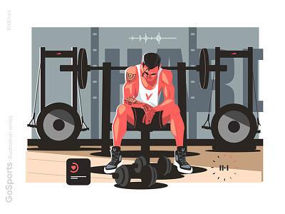 Man sit after workout illustration character dumbbell flat gym illustration kit8 man sport vector workout