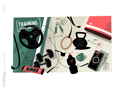 Sports equipment illustration equipment flat gym illustration kit8 sports training vector wellness