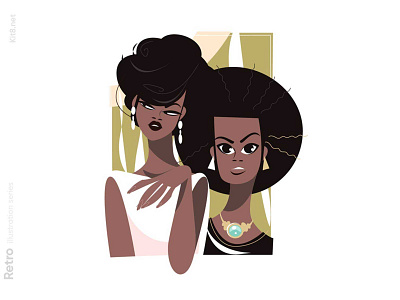 Afro girls with fashion hairstyles illustration