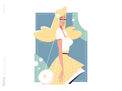 Blonde fashionable girl with bag illustration