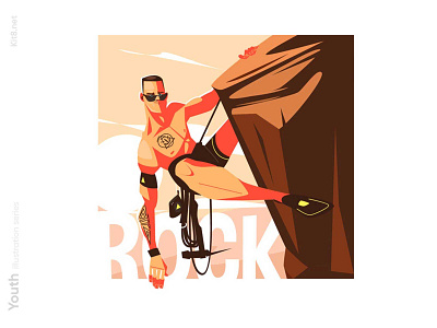 Strong topless rock climber man illustration character climber flat illustration kit8 man rock strong topless vector