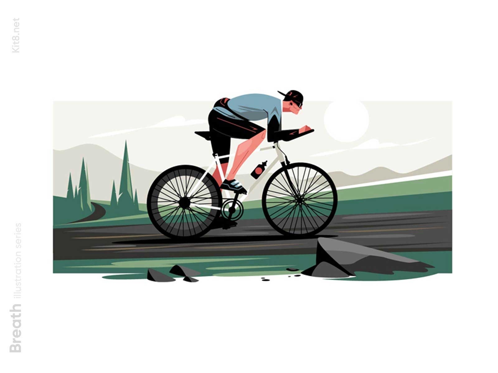 Cyclist riding on bike in highlands illustration by Anton Fritsler for ...