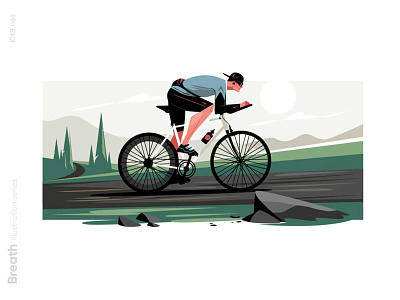 Cyclist riding on bike in highlands illustration