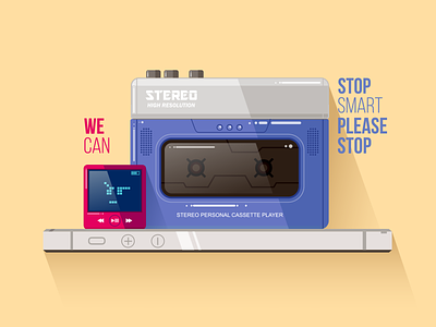 Cassette and mp3 players vs iPhone vector illustration cassette illustration iphone kit8 mp player vector