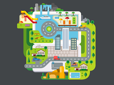 City built around laptop car city flat icon illustration kit8 laptop nature transport travel urban vocation