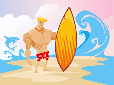 Surfer on the beach illustration