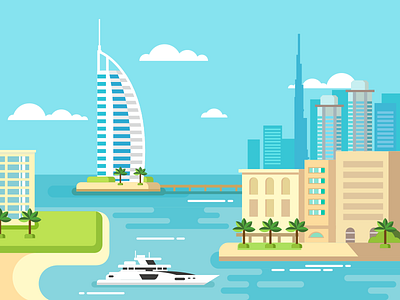 Dubai city beach building city dubai flat illustration kit8 seaside travel vector waterfront