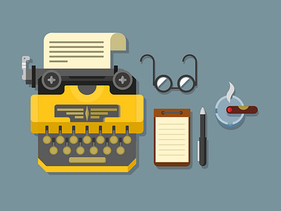 Typewriter blog cigar flat vector glasses illustration kit8 notepad pen pencil typewriter writing
