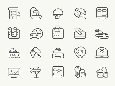 Hotel Services line icons apartments bed car hotel icon icons kit8 line service travel vacation vector