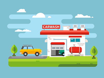 Car Wash building car carwash flat garage illustration kit8 station vector wash washer