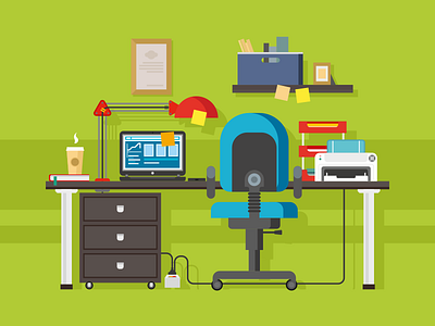 Office workplace chair computer desk flat furniture illustration kit8 office vector work workplace workspace
