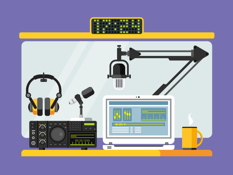 Студия флэт. Студия радио вектор. радио профессиональное. radio illustration.