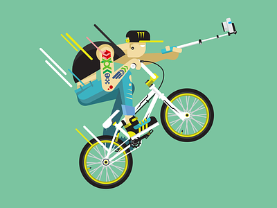Bmx selfie active bicycle bmx character flat guy illustration kit8 man selfie sport vector