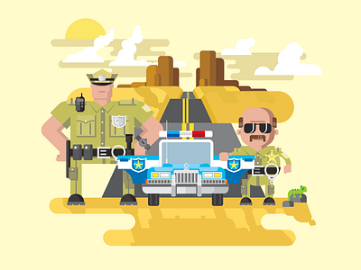 Texas police background car character cop desert flat illustration kit8 landscape police texas vector