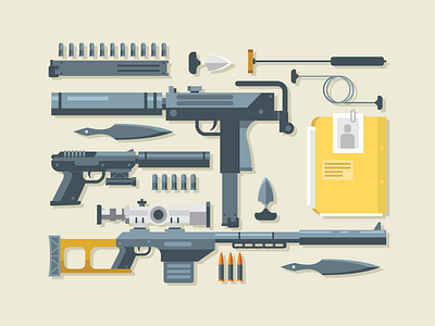 Set of weapon bullet flat gun icon illustration kit8 knife pistol vector war weapon