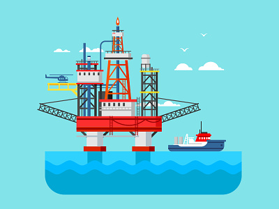 Drilling rig at sea drilling extraction flat gas illustration kit8 oil osean platform rig sea vector