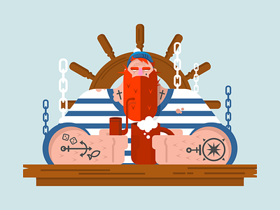Sailor character beard beer character face flat illustration kit8 man sailor seaman vector wheel
