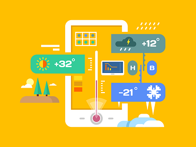 Weather application illustration app application climate flat forecast illustration kit8 nature phone temperature vector weather