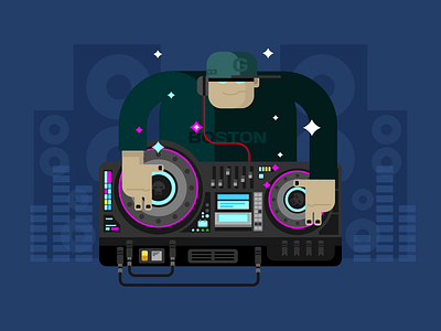 Dj character disco electronic flat headphones illustration kit8 music party speaker vector vinyl