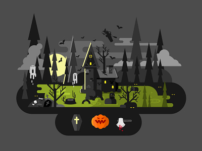 Halloween axe flat forest halloween house illustration kit8 night pumpkin spooky vector woods